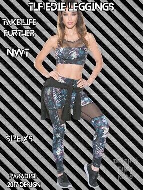 HTF Sexy TLF Take Life Further Edie Leggings Mesh Black Teal Purple Pockets XS